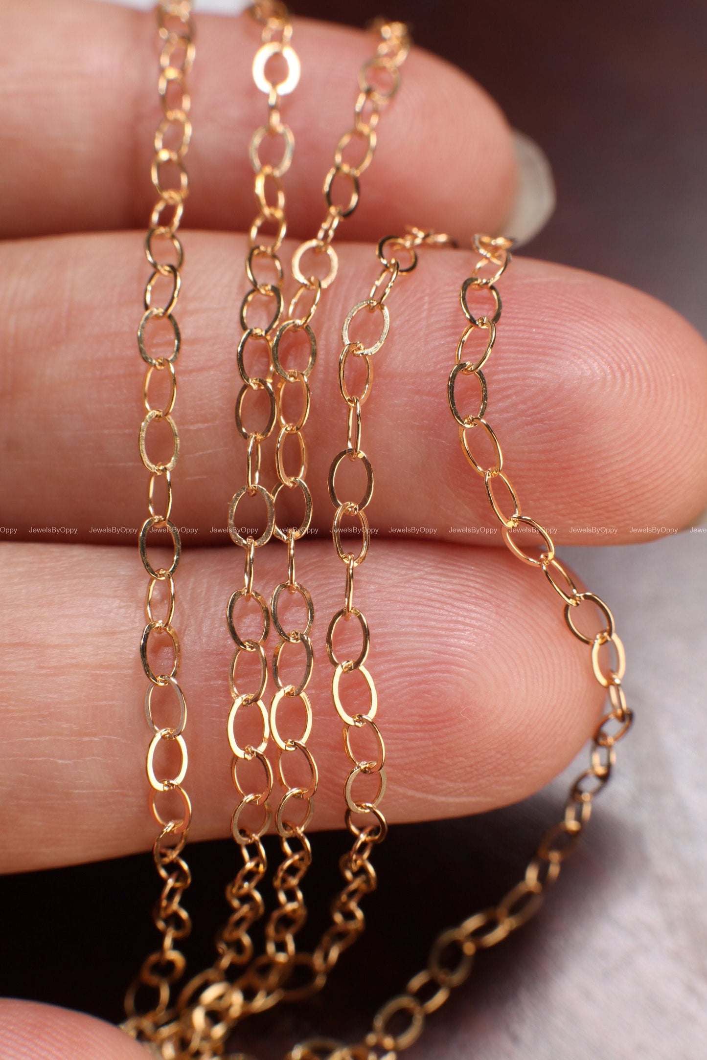 14K Gold Filled Cable Chain, 3x2mm Flat Oval Cable Chain, Jewelry Making Unfinished Italian Chain