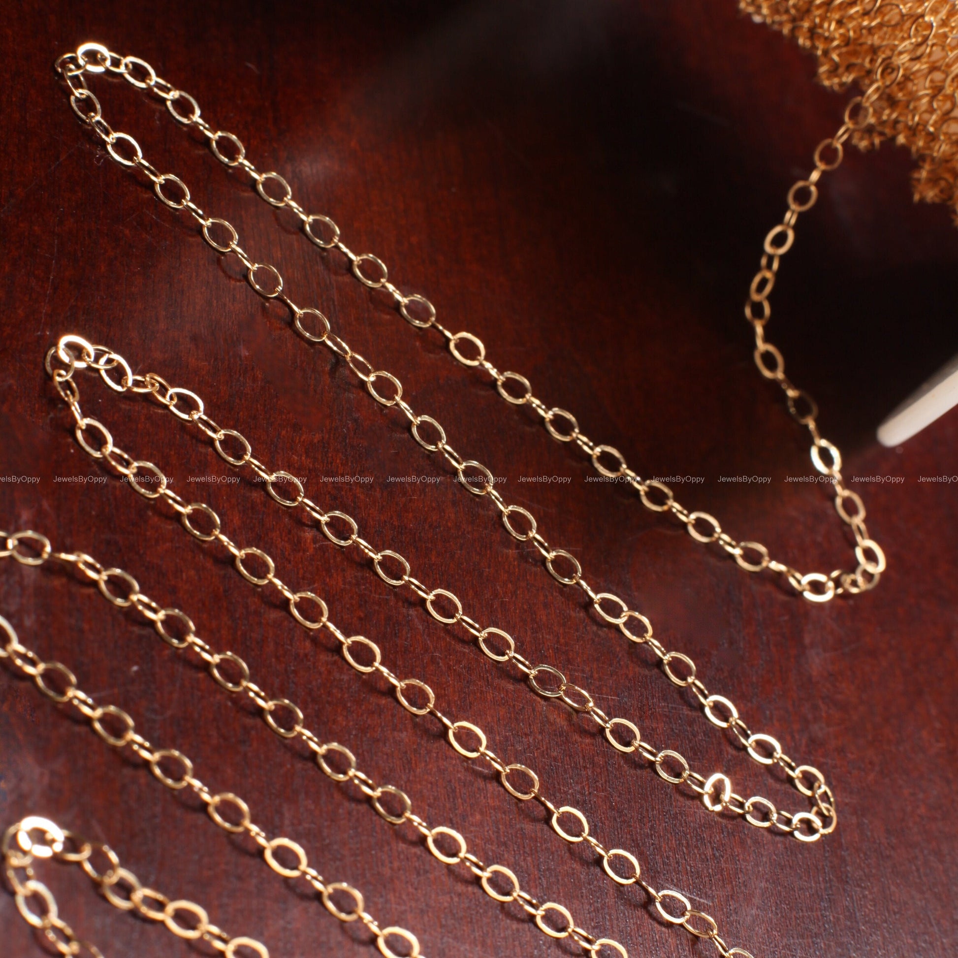 14K Gold Filled Cable Chain, 3x2mm Flat Oval Cable Chain, Jewelry Making Unfinished Italian Chain