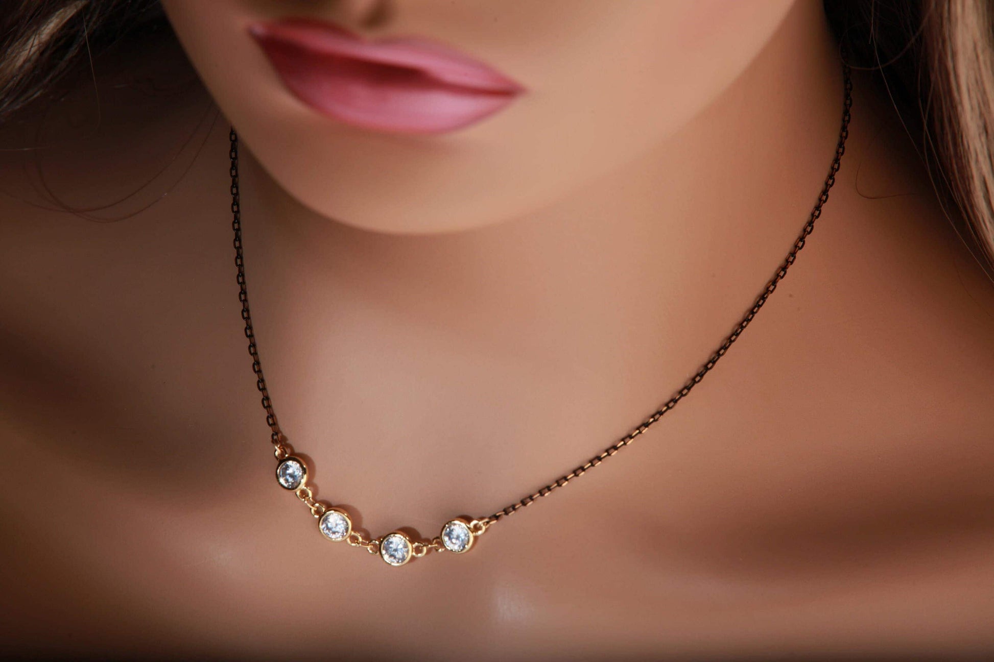 Cubic Zirconia CZ Diamond bezel Charm, Oxidized Two-Tone chain Necklace. Choice of 16&quot;, 18&quot;, 20&quot; 22&quot; and 24&quot;