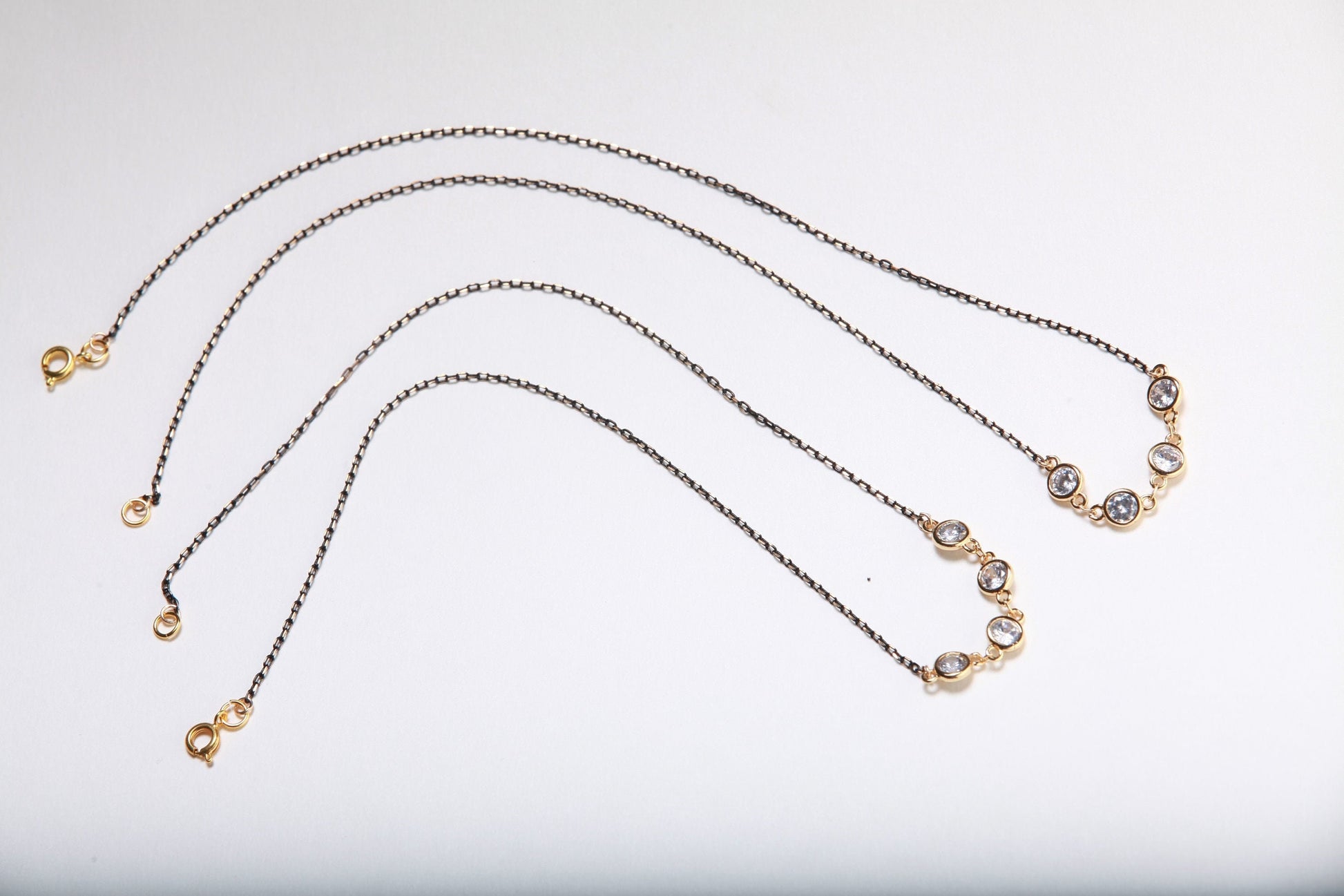 Cubic Zirconia CZ Diamond bezel Charm, Oxidized Two-Tone chain Necklace. Choice of 16", 18", 20" 22" and 24"
