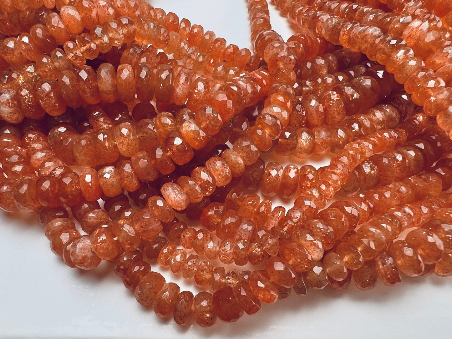 Genuine Sun Stone faceted Roundel 5.5-9mm Flashy AAA quality Beads Rainbow Sunstone Beads 6” and 12” Strand