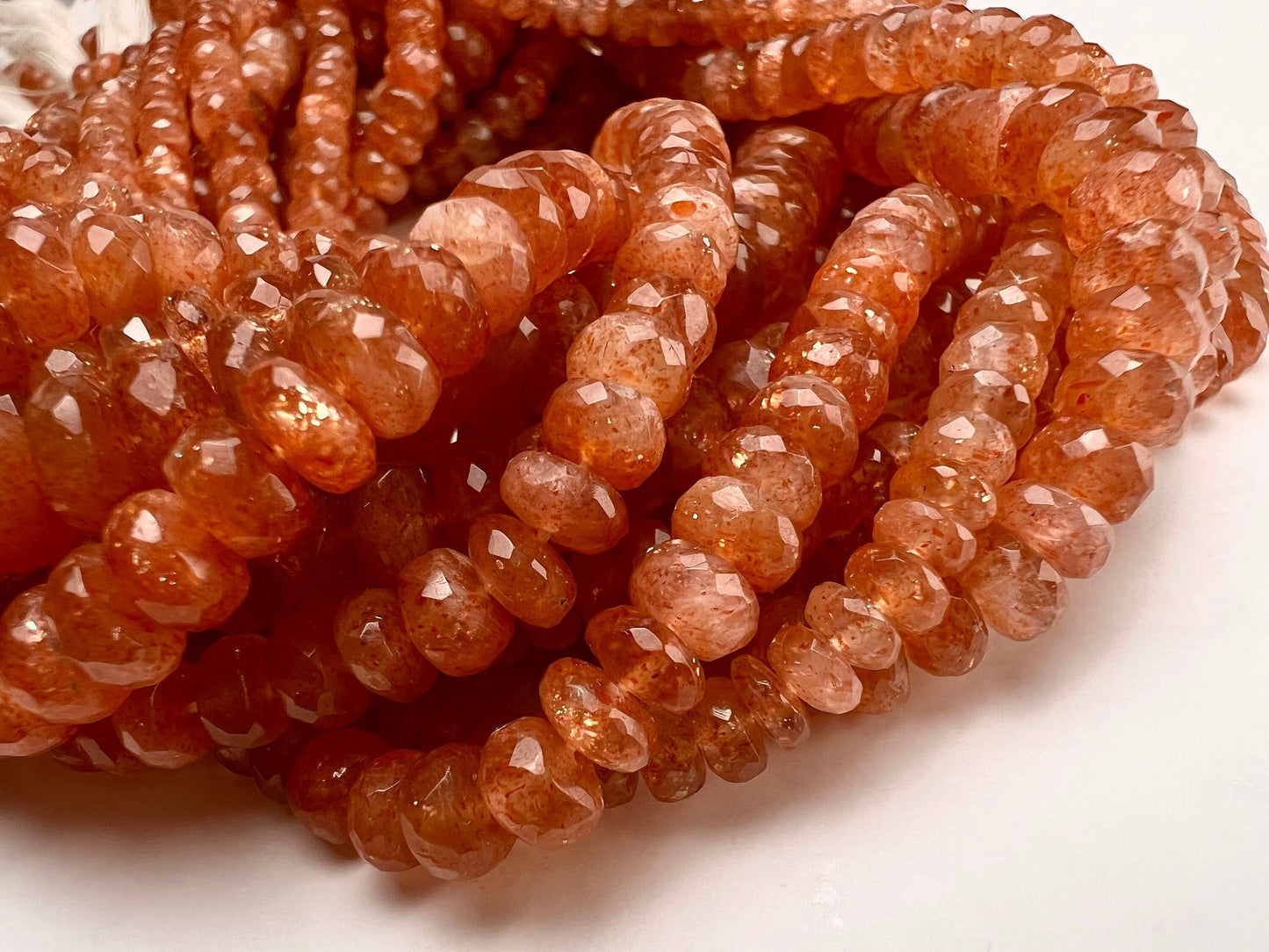 Genuine Sun Stone faceted Roundel 5.5-9mm Flashy AAA quality Beads Rainbow Sunstone Beads 6” and 12” Strand