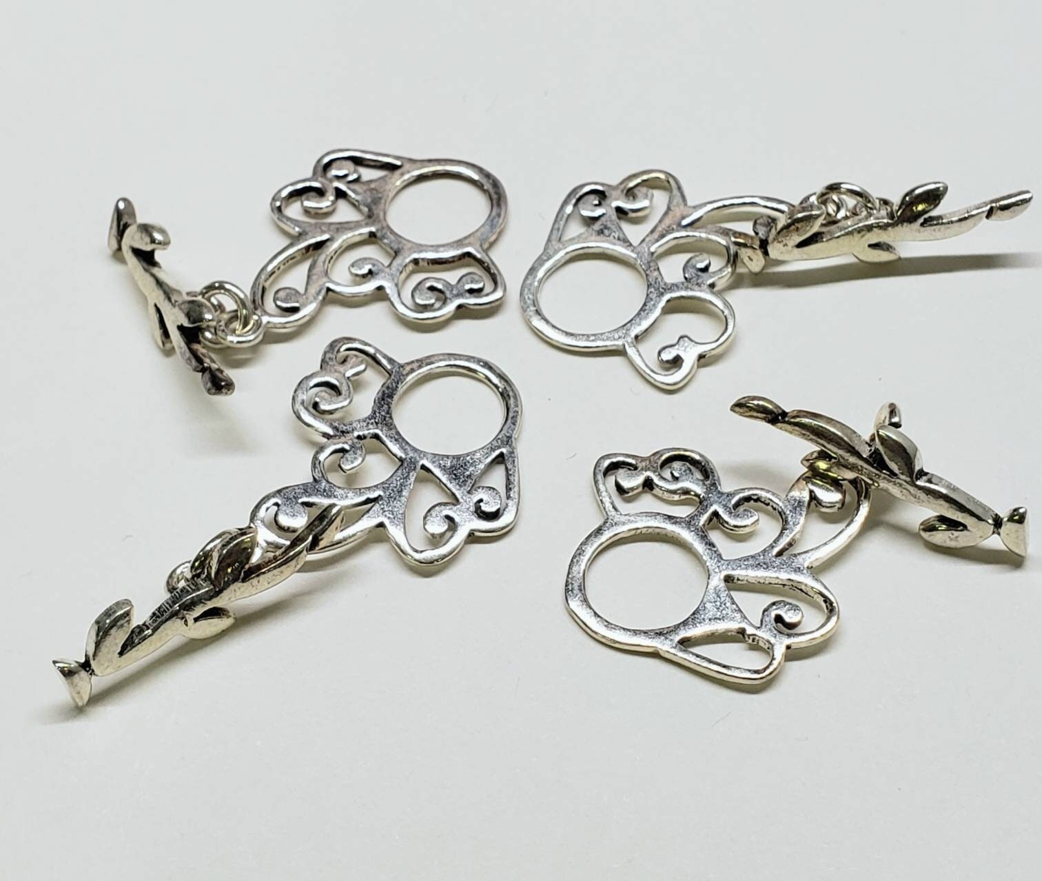 925 Sterling silver bali 26mm flower and 22mm bar fancy toggle clasp. Vintage handmade Jewelry making clasp , 1 set