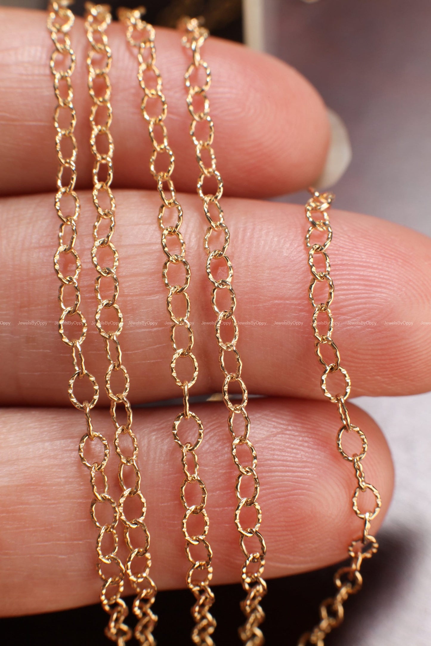 14K Gold Filled Cable Chain, 2.5x3.4mm Cable Knurled Chain, Jewelry Making Unfinished Italian Chain