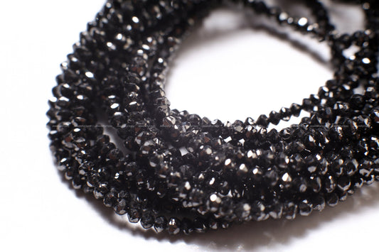 Natural Black Diamond Faceted Roundel Bead, AAA Quality 2-3mm Diamond Bead for Jewelry making. 1&quot; to 15&quot; full strand 12 cts