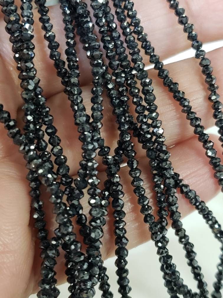 Natural Black Diamond Faceted Roundel Bead, AAA Quality 2-3mm Diamond Bead for Jewelry making. 1" to 15" full strand 12 cts