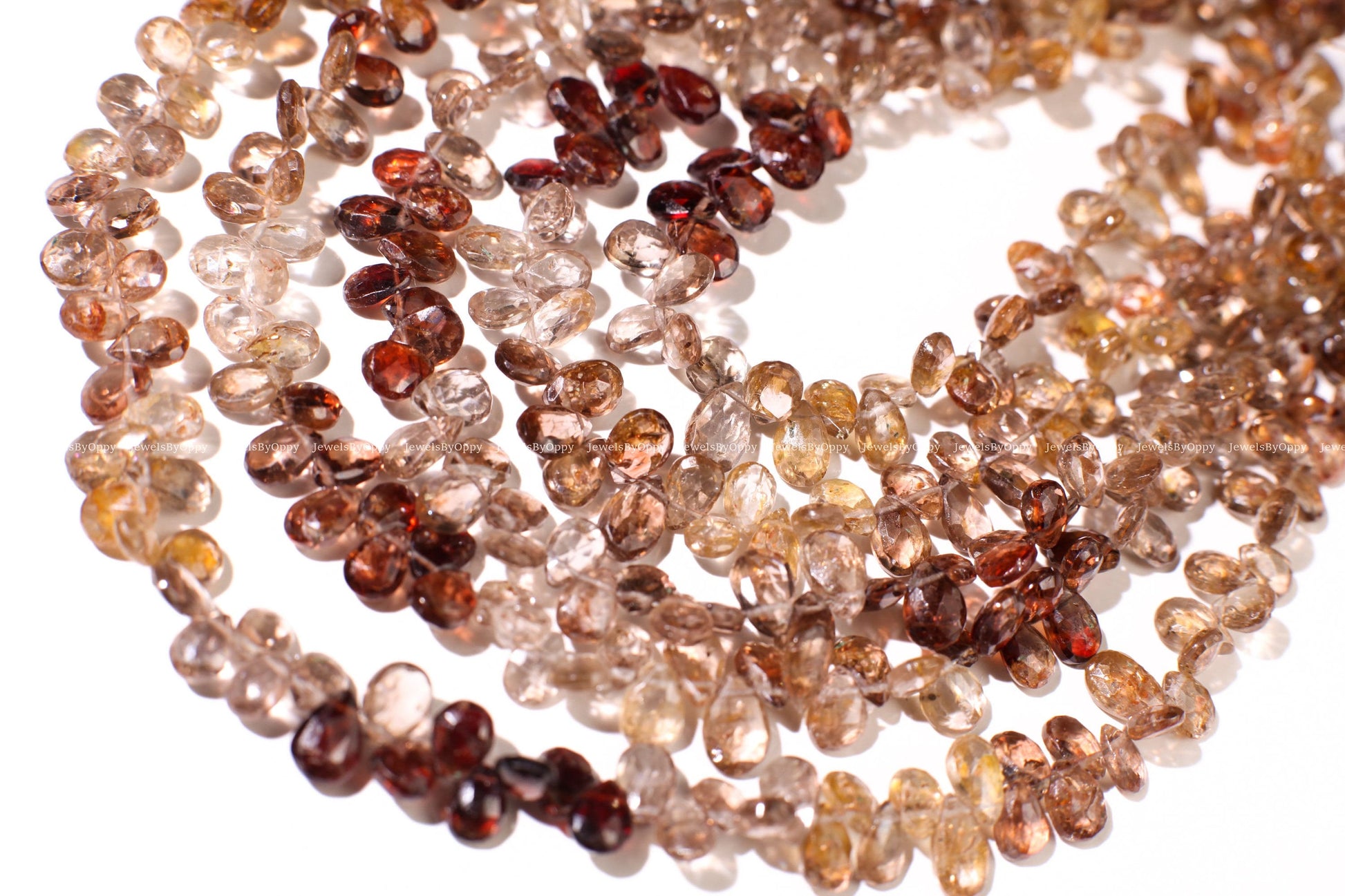 Natural Multi Brown Zircon 4x6-7mm Shaded Micro Faceted Diamond Cut Pear Drop Gemstone Beads Teardrop 4&quot;, 9&quot; Strand