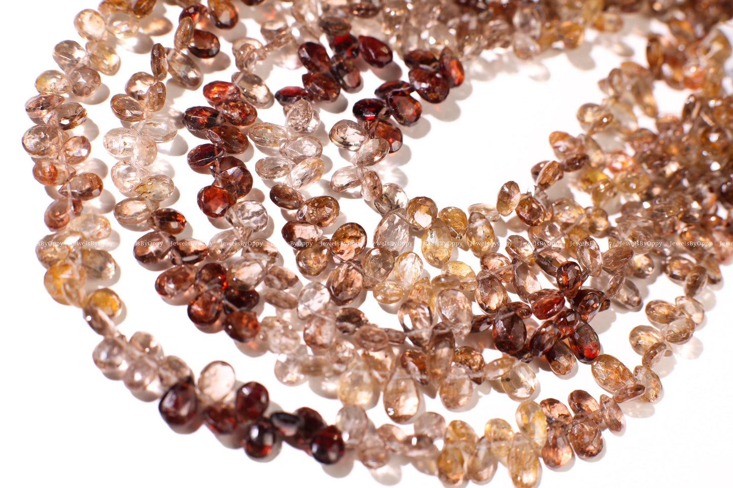 Natural Multi Brown Zircon 4x6-7mm Shaded Micro Faceted Diamond Cut Pear Drop Gemstone Beads Teardrop 4", 9" Strand