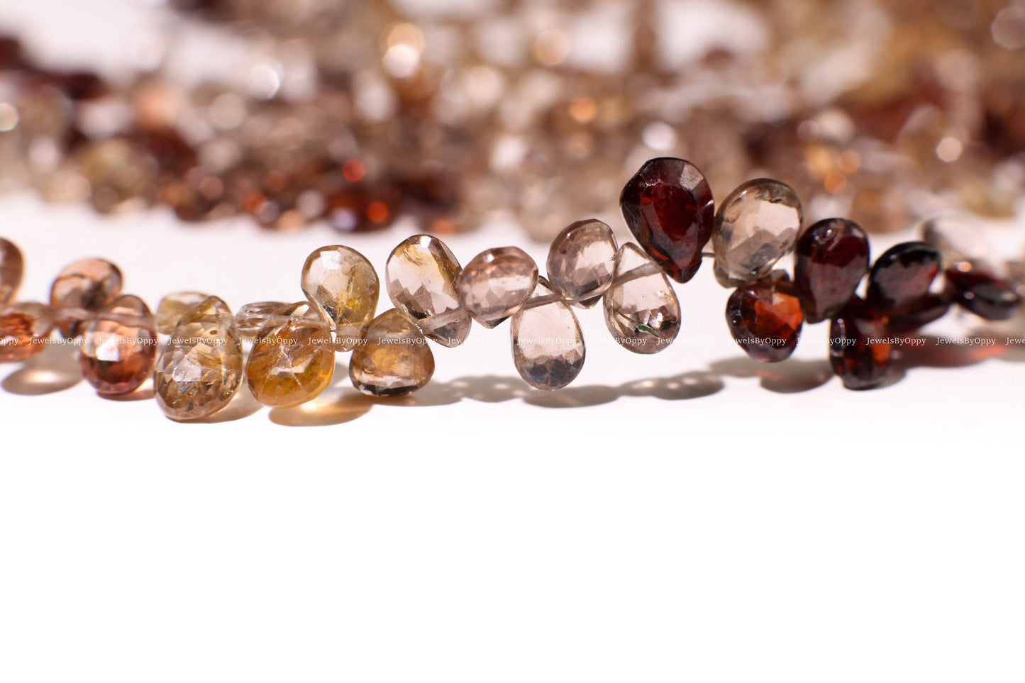 Natural Multi Brown Zircon 4x6-7mm Shaded Micro Faceted Diamond Cut Pear Drop Gemstone Beads Teardrop 4&quot;, 9&quot; Strand