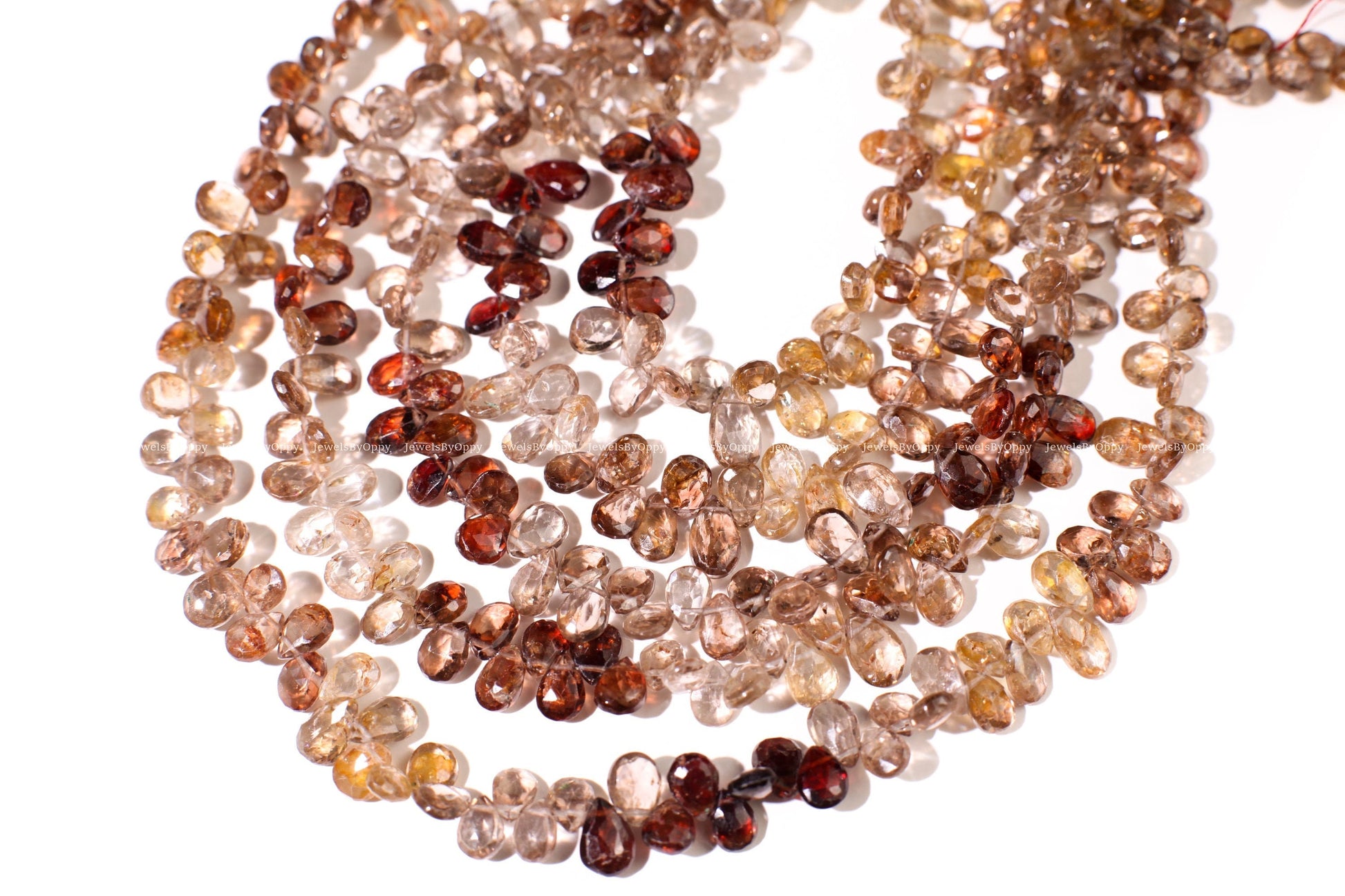 Natural Multi Brown Zircon 4x6-7mm Shaded Micro Faceted Diamond Cut Pear Drop Gemstone Beads Teardrop 4&quot;, 9&quot; Strand