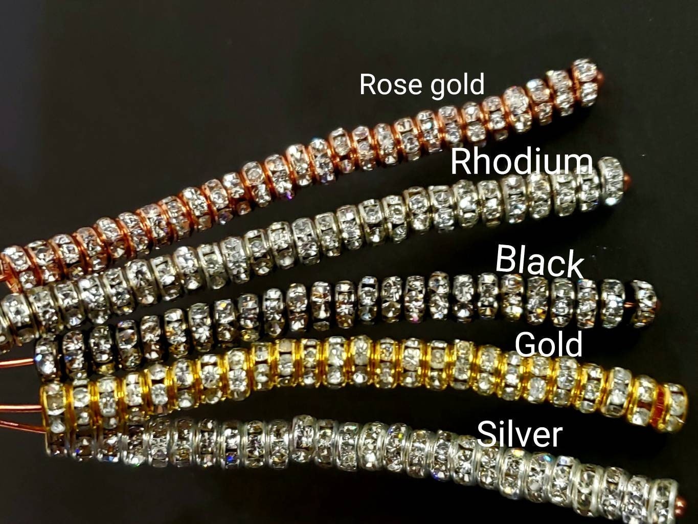 50 pcs 4mm Rhinestone Roundel Crystal bling sparkly Spacer bead for jewelry making supplies.Silver, gold, Rhodium , black 4 colors,