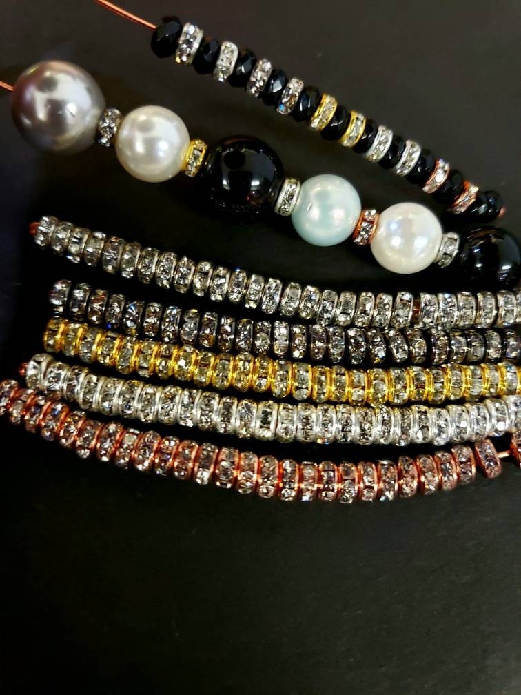 50 pcs 4mm Rhinestone Roundel Crystal bling sparkly Spacer bead for jewelry making supplies.Silver, gold, Rhodium , black 4 colors,