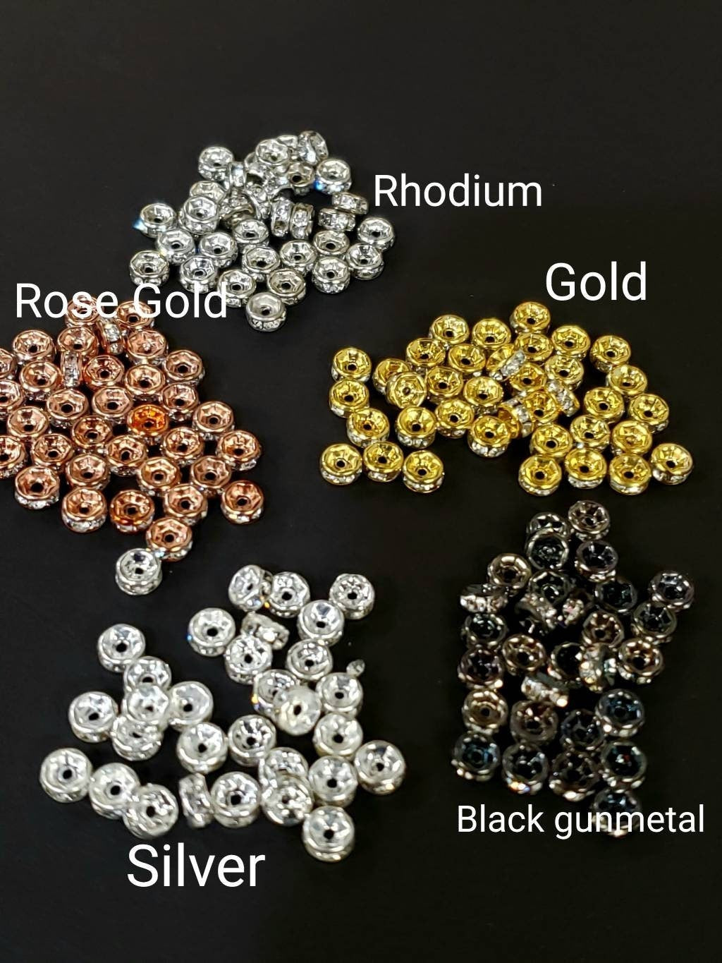 50 pcs 4mm Rhinestone Roundel Crystal bling sparkly Spacer bead for jewelry making supplies.Silver, gold, Rhodium , black 4 colors,