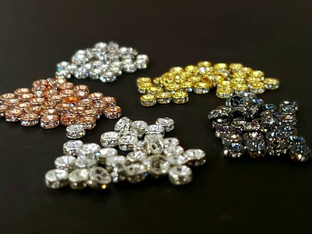 50 pcs 4mm Rhinestone Roundel Crystal bling sparkly Spacer bead for jewelry making supplies.Silver, gold, Rhodium , black 4 colors,