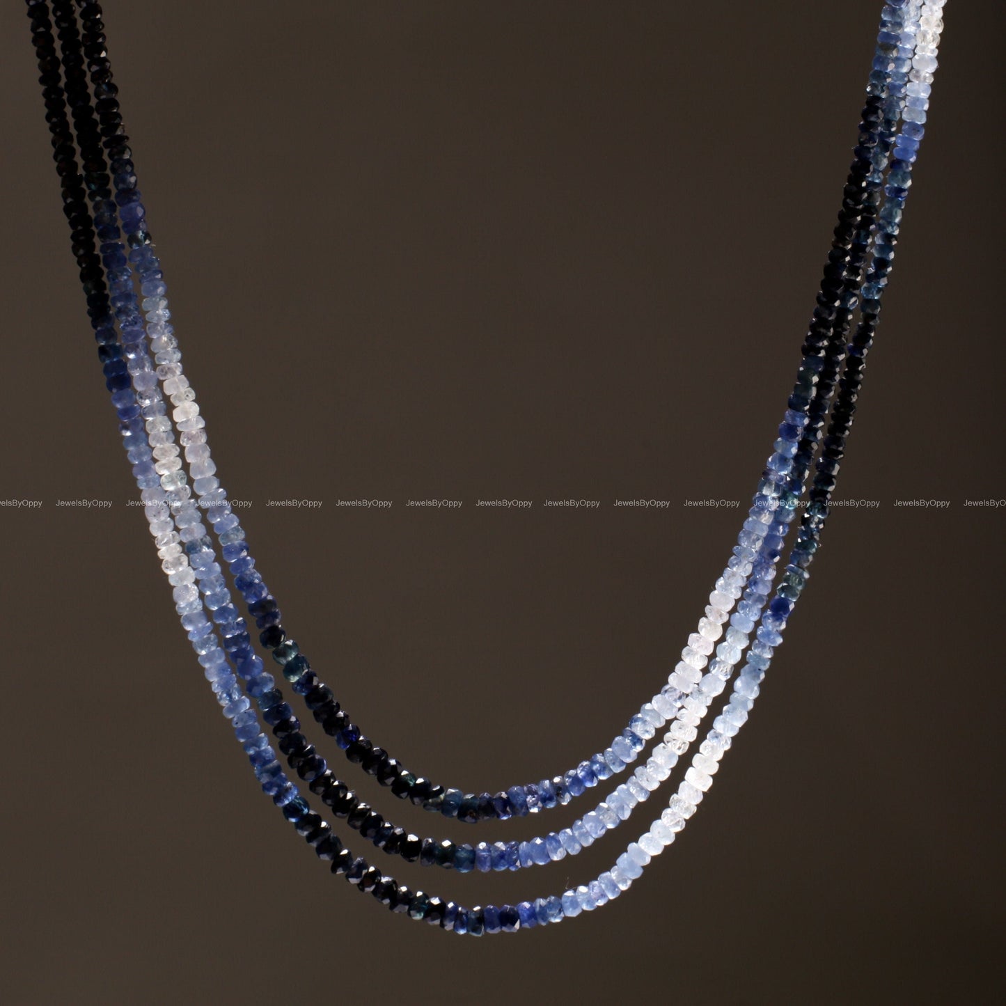 3 Line Natural Ombre Sapphire Graduated 2.5-3.5mm Faceted Roundel, 15"-16" Beads Length plus Adjustable Threaded Necklace