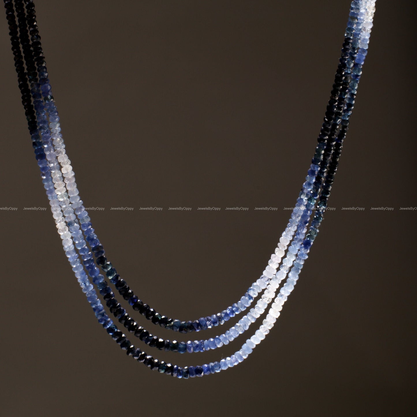 3 Line Natural Ombre Sapphire Graduated 2.5-3.5mm Faceted Roundel, 15"-16" Beads Length plus Adjustable Threaded Necklace