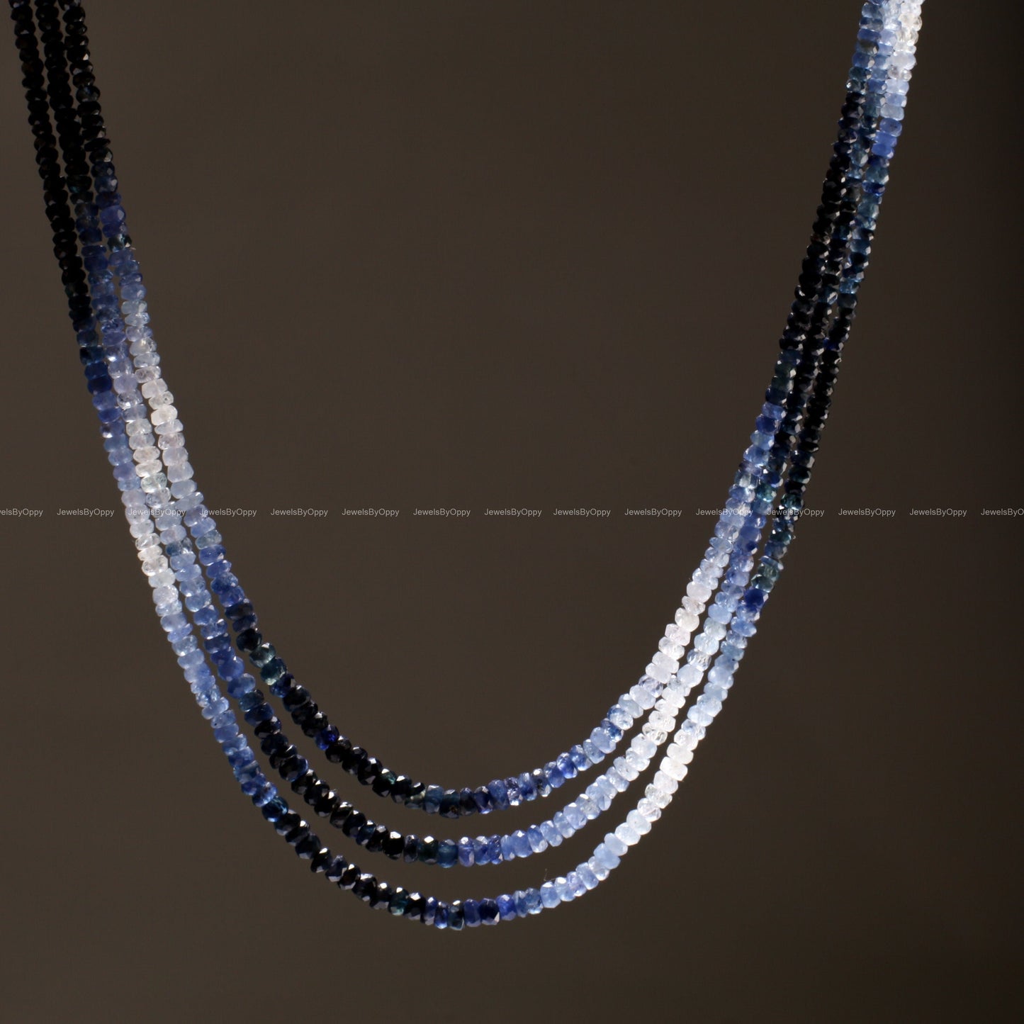 3 Line Natural Ombre Sapphire Graduated 2.5-3.5mm Faceted Roundel, 15"-16" Beads Length plus Adjustable Threaded Necklace