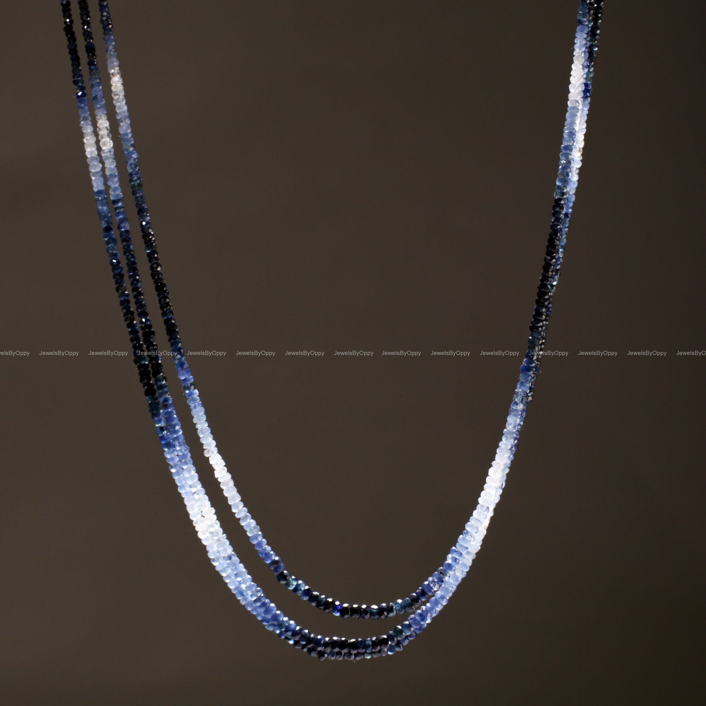 3 Line Natural Ombre Sapphire Graduated 2.5-3.5mm Faceted Roundel, 15&quot;-16&quot; Beads Length plus Adjustable Threaded Necklace