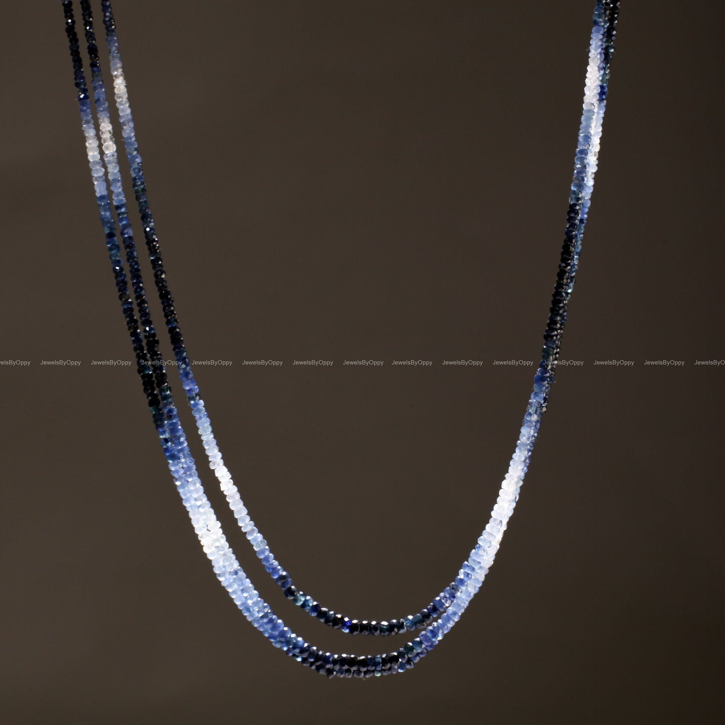 3 Line Natural Ombre Sapphire Graduated 2.5-3.5mm Faceted Roundel, 15"-16" Beads Length plus Adjustable Threaded Necklace