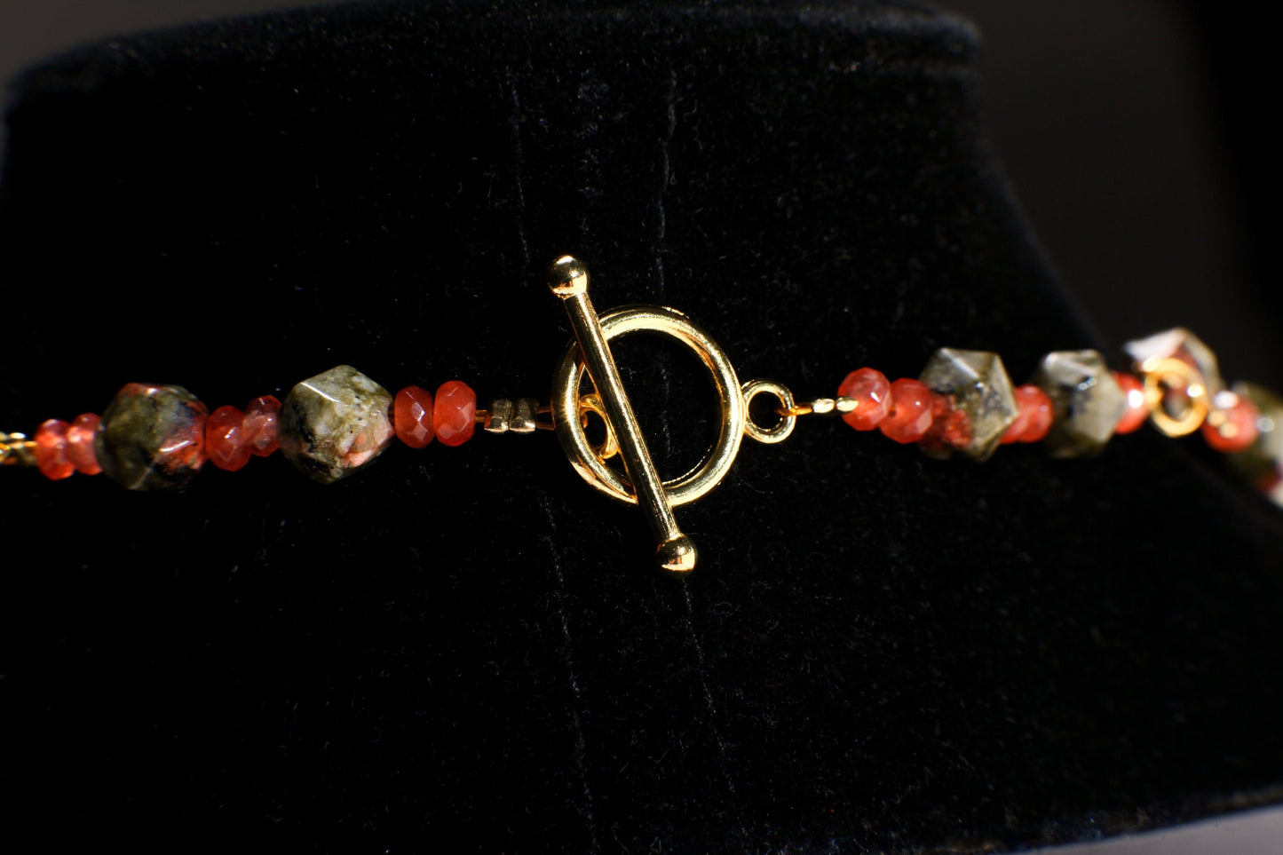 Natural Aqua Terra Jasper Faceted Heart Pendant with Unakite Jasper Octagon Faceted with Carnelian Accent Spacer Beads 2 Line 21" Necklace