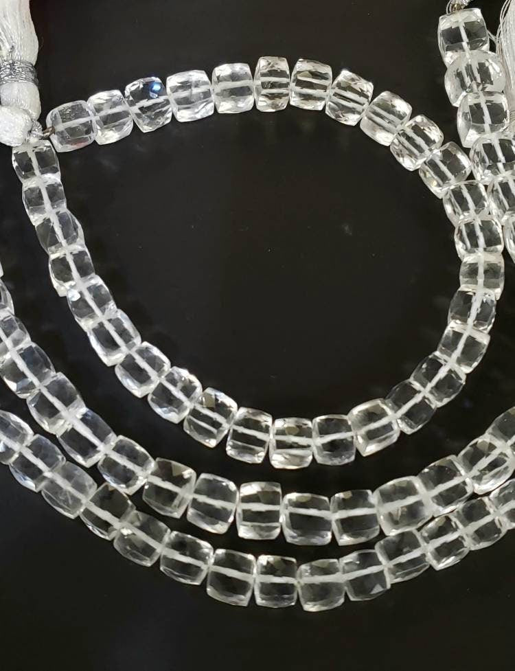 Natural Rock crystal Quartz faceted 6-7mm dice shape cube beads, 8&quot; strand for jewelry making, high quality