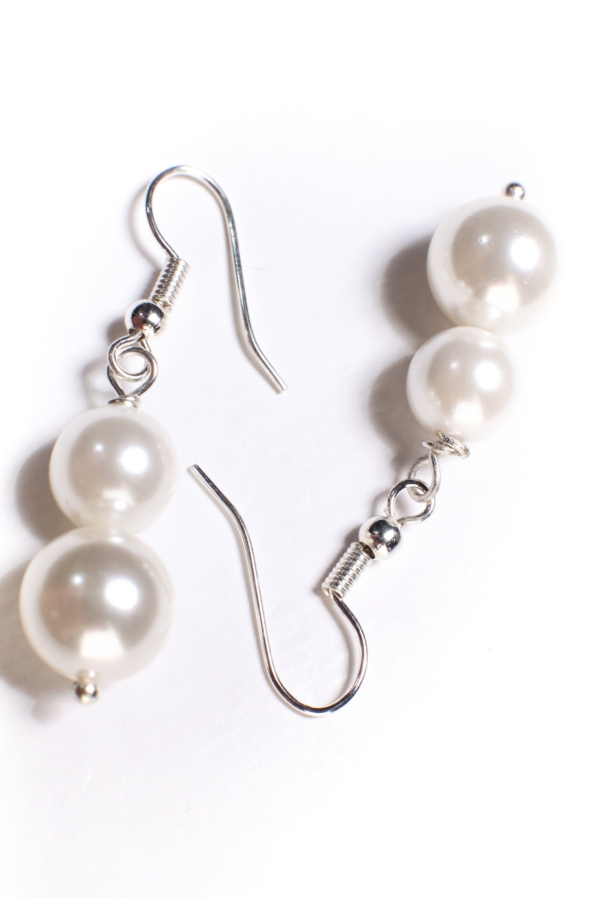 Seashell South Sea Pearl 8mm &10mm Round Dangling Pearl in 925 Sterling Silver Earrings, Bridal, Gift for Her