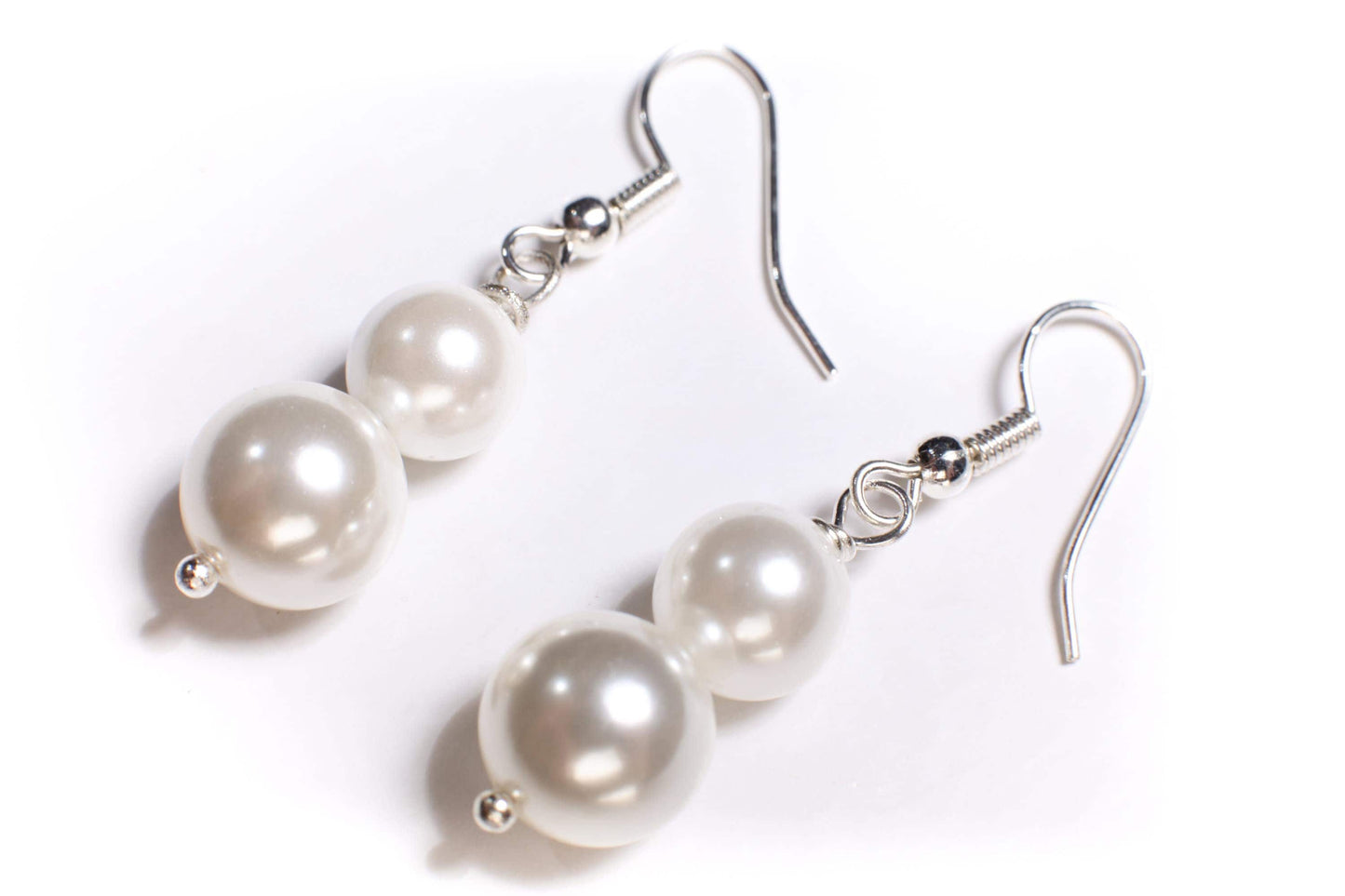 Seashell South Sea Pearl 8mm &10mm Round Dangling Pearl in 925 Sterling Silver Earrings, Bridal, Gift for Her