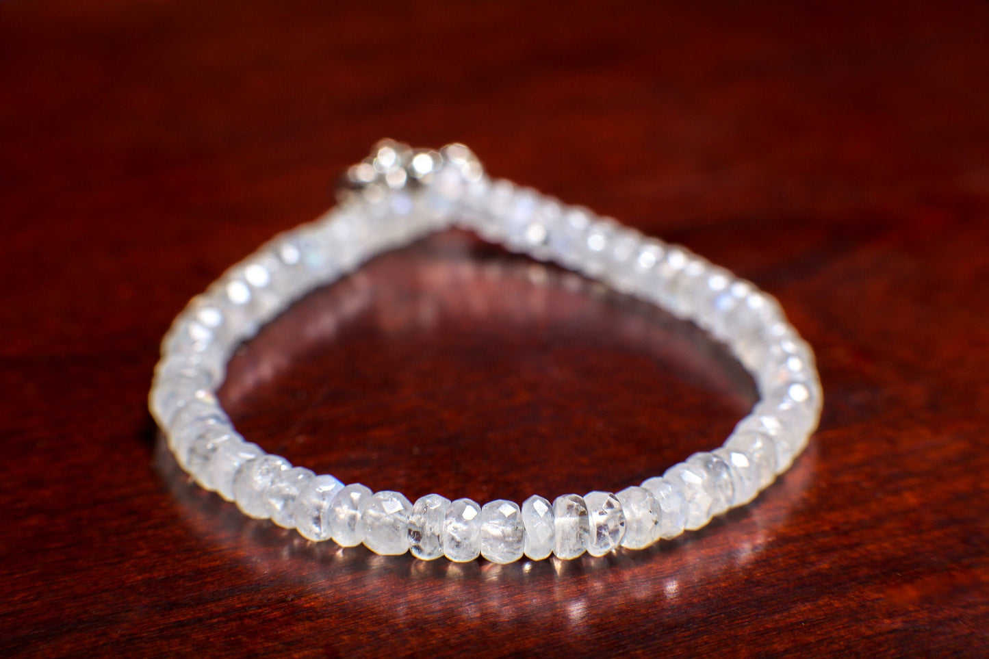 Moonstone Faceted Rondelle 4-5mm Bracelet in 925 Sterling Silver or 14K Gold Filled Clasp, Natural Precious gift for her.