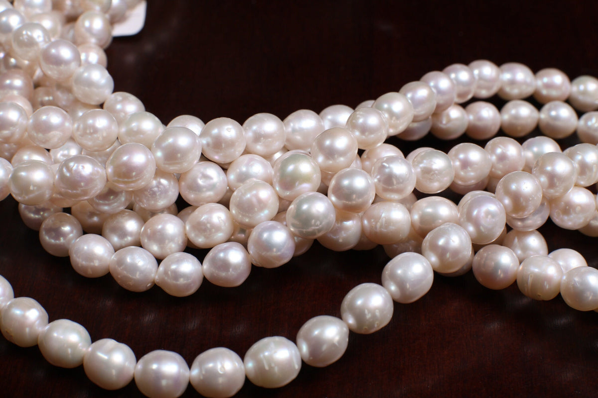 Natural Freshwater Pearl 7-7.5mm Potato round Pearl, Good Luster 15" strand for Jewelry Making Pearl , Bracelet, Earrings, Necklace