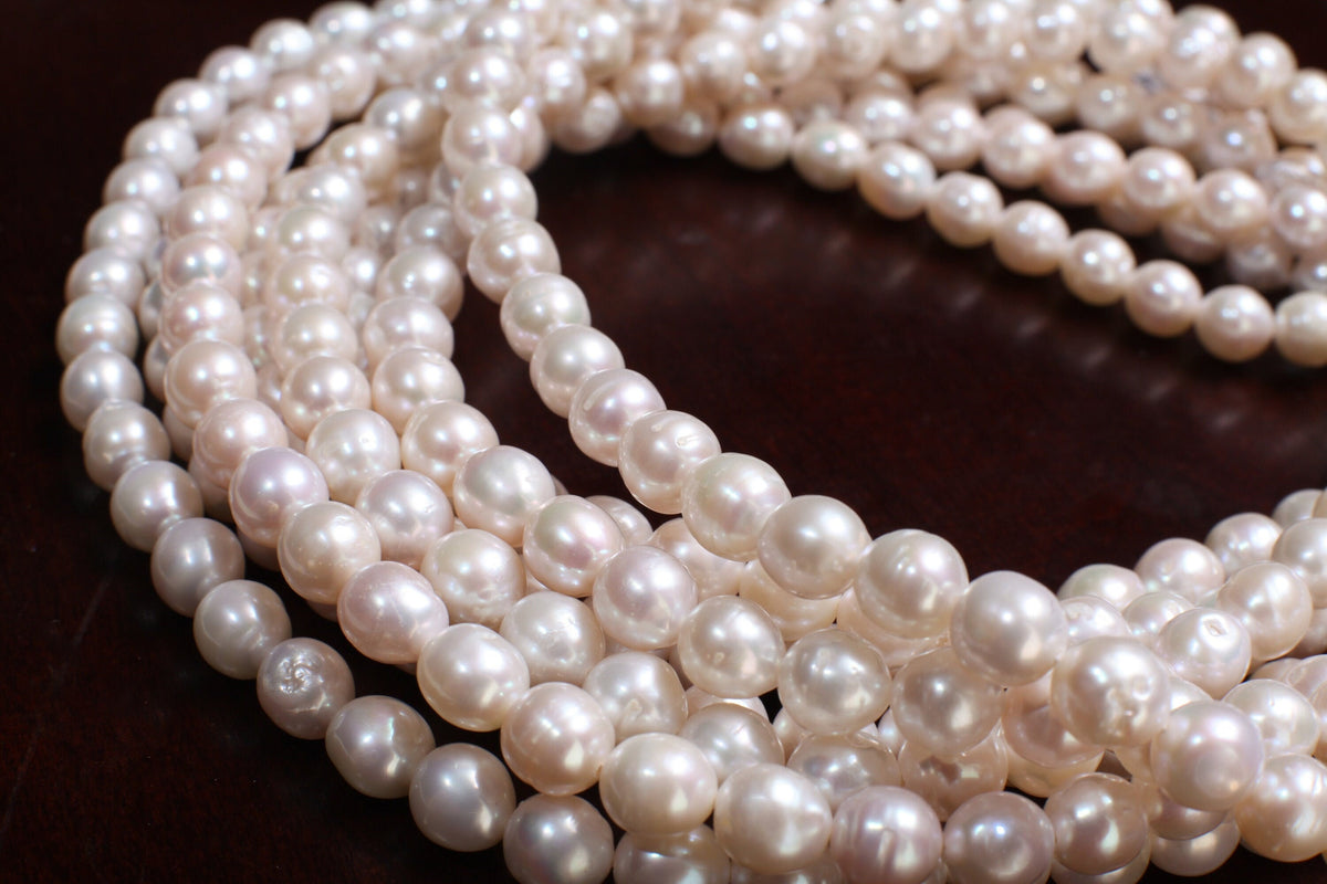 Natural Freshwater Pearl 7-7.5mm Potato round Pearl, Good Luster 15" strand for Jewelry Making Pearl , Bracelet, Earrings, Necklace