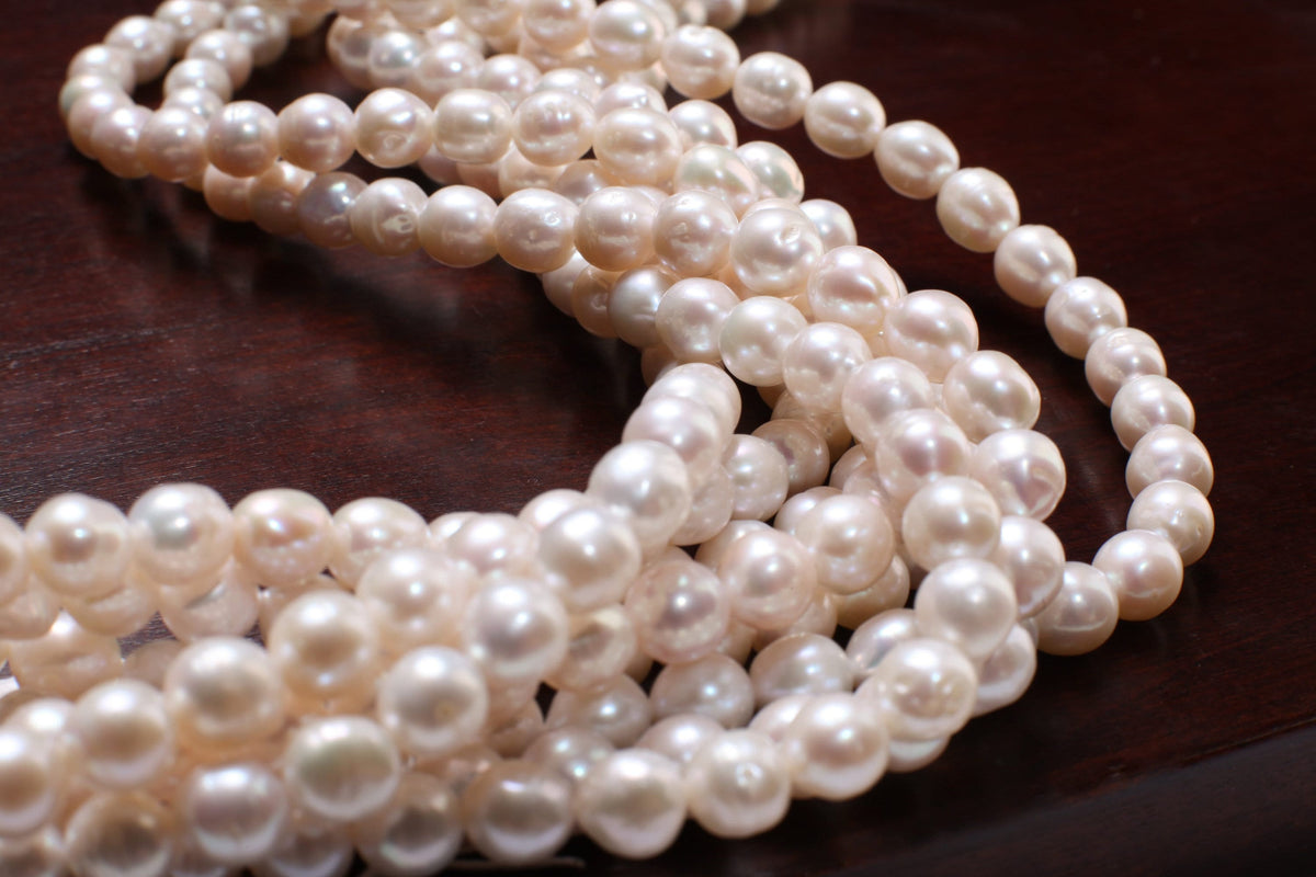 Natural Freshwater Pearl 7-7.5mm Potato round Pearl, Good Luster 15" strand for Jewelry Making Pearl , Bracelet, Earrings, Necklace