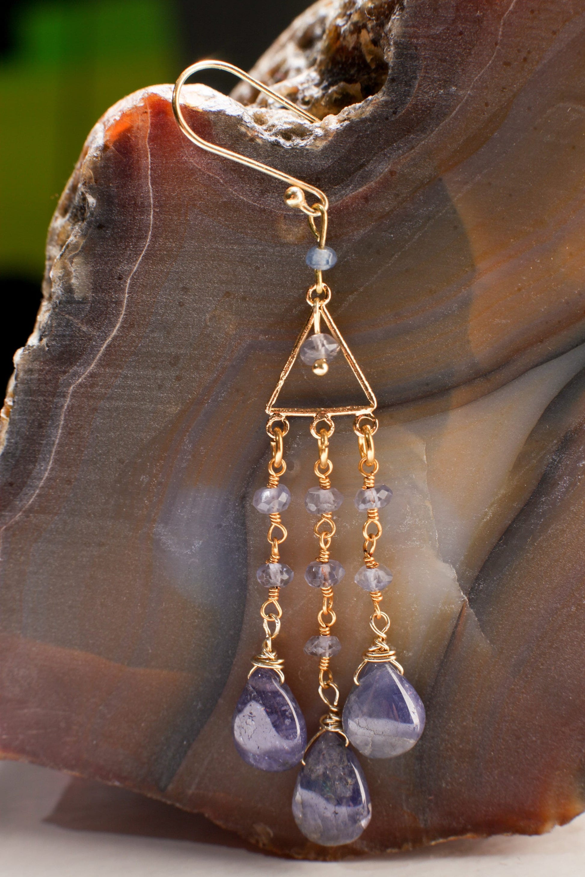 Tanzanite Chandelier Dangling Teardrop 8x12mm Earrings in Gold Vermeil Over 925 Sterling Silver Hook Earwire