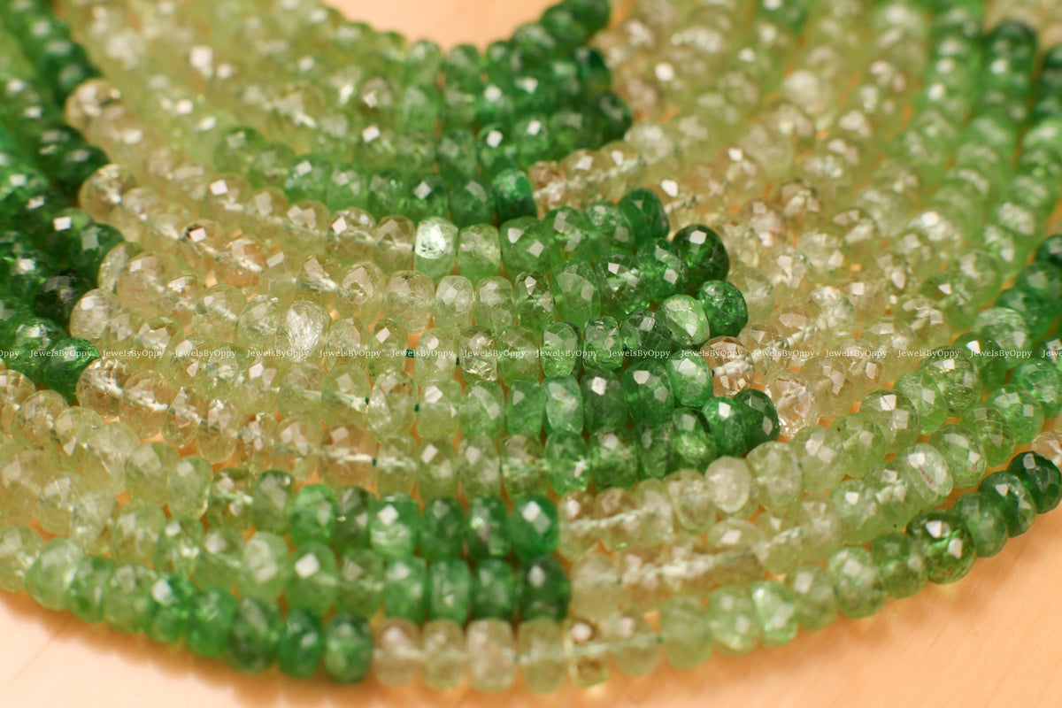 Natural Tsavorite shaded Micro Faceted Rondelle 5-5.5mm AAA clear quality, rare Tsavorite , Jewelry making beads. 7" & 14" strand