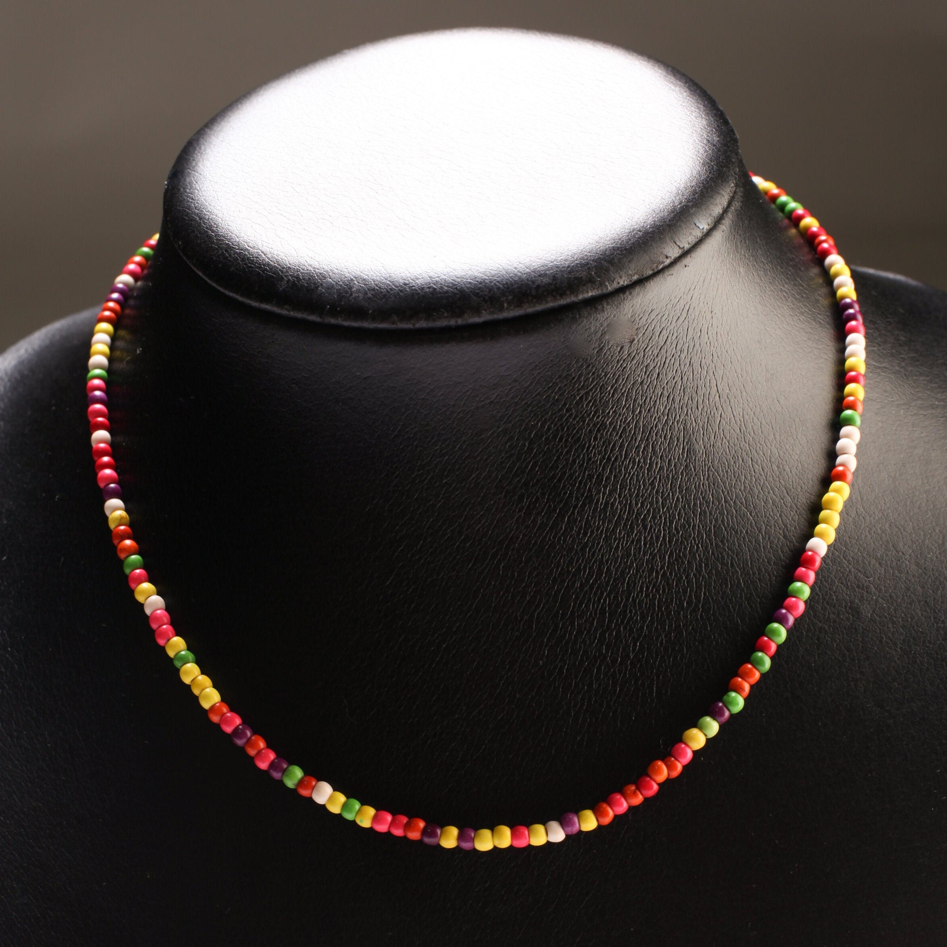 Multi color Magnesite 3mm Rondelle Beads Choker Necklace. African beads , summer style bright orange yellow purple green beads