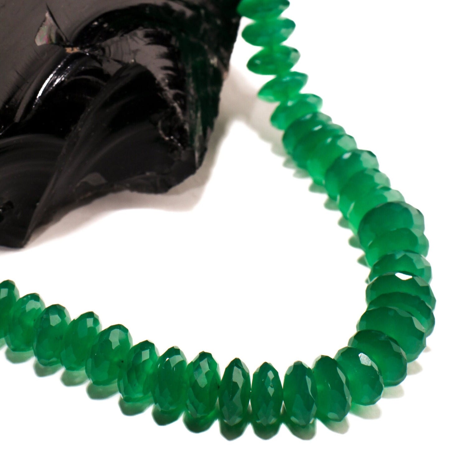 Genuine Green Onyx German Cut large Graduated Faceted Roundel 7-11mm AAA Quality 17.5" Necklace with 2" Extension Chain, May Birthstone