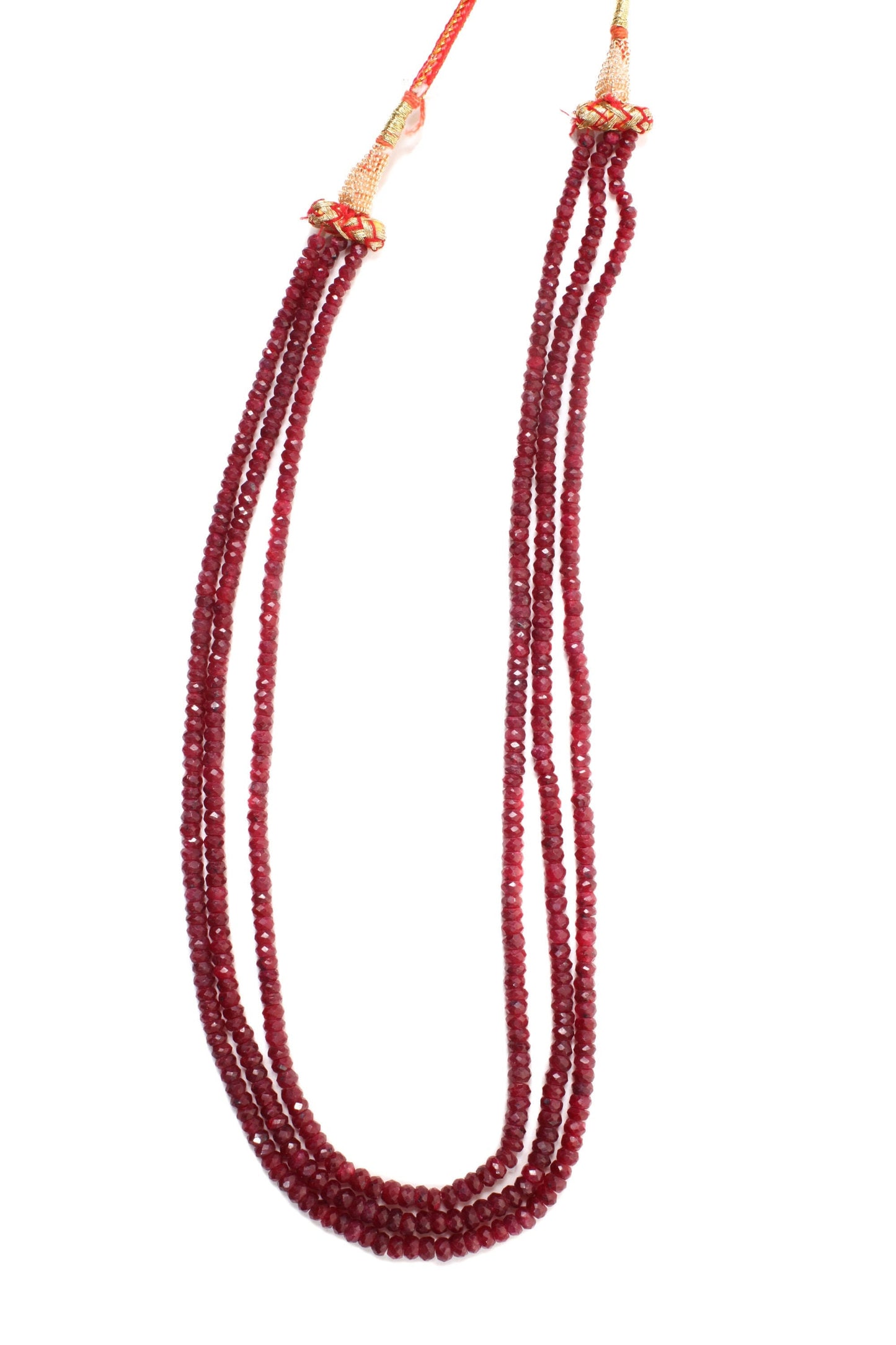 AAA Natural Ruby Gemstones 4-4.5mm Multi Strand, 3 Line Layer Gemstone Rondelle Necklace 15.5" Plus 9" Adjustable Thread. 270Ct