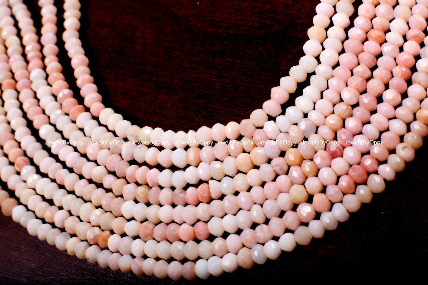 Pink Opal Rondelle, Natural Shaded Peruvian Opal Faceted Roundel 4mm Jewelry Making Gemstone Beads 13&quot; Strand