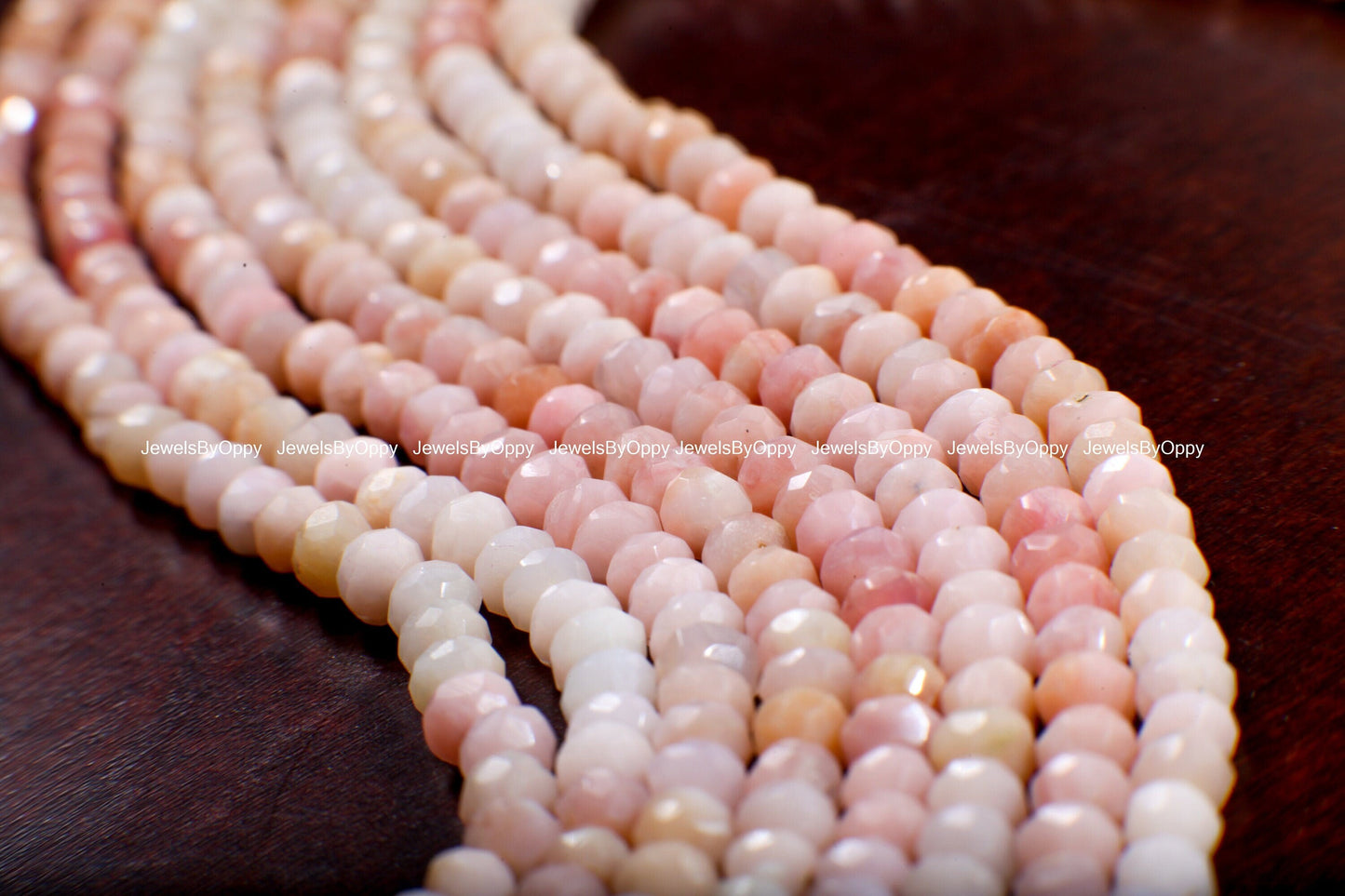 Pink Opal Rondelle, Natural Shaded Peruvian Opal Faceted Roundel 4mm Jewelry Making Gemstone Beads 13&quot; Strand