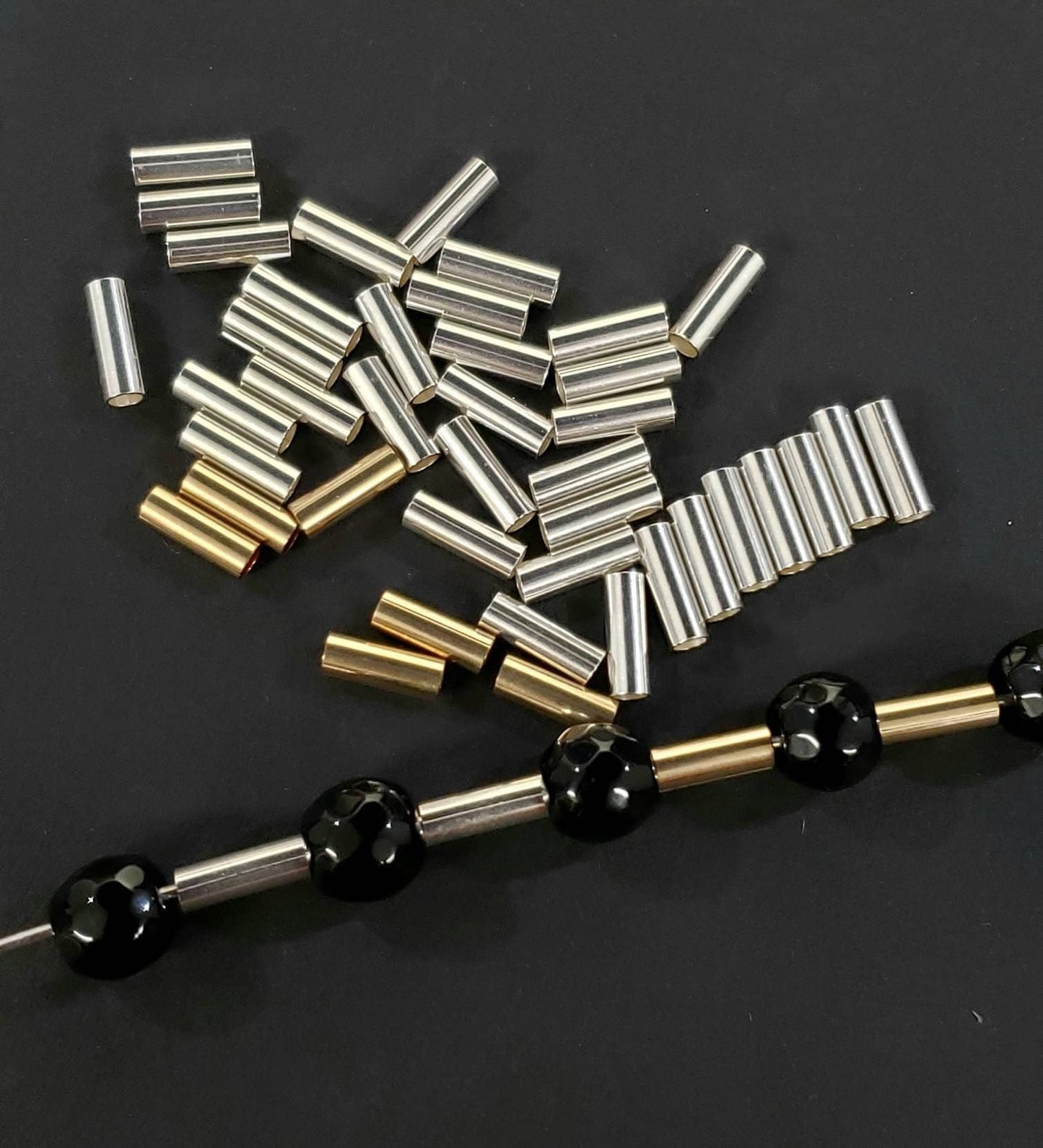 925 Sterling Silver 2x6mm liquid Silver tube and 14k Gold filled tube Spacer ,Made in USA, high quality jewelry making supplies.10, 20 pcs