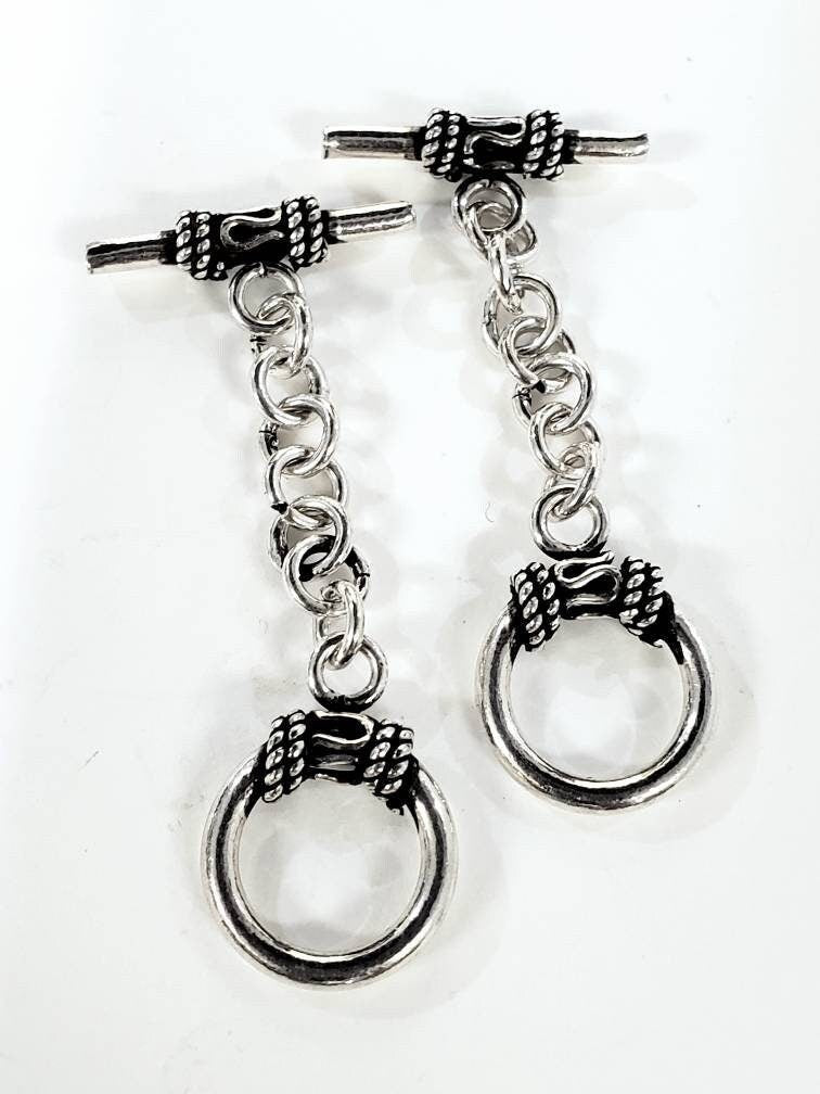 925 Sterling bali silver 13mm toggle clasp with extension. Heavy toggle jewelry making clousure .