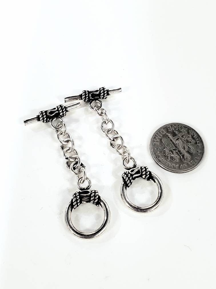 925 Sterling bali silver 13mm toggle clasp with extension. Heavy toggle jewelry making clousure .