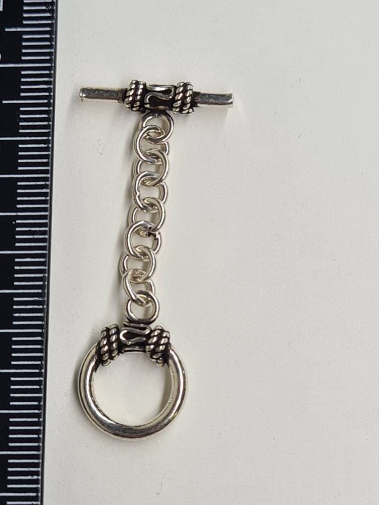 925 Sterling bali silver 13mm toggle clasp with extension. Heavy toggle jewelry making clousure .