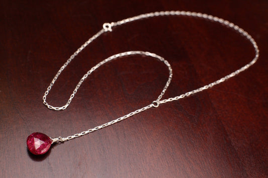 Genuine Ruby Necklace Faceted 12mm Heart Briolette Teardrop Wire Wrapped Necklace in 925 Sterling Silver valentine gift