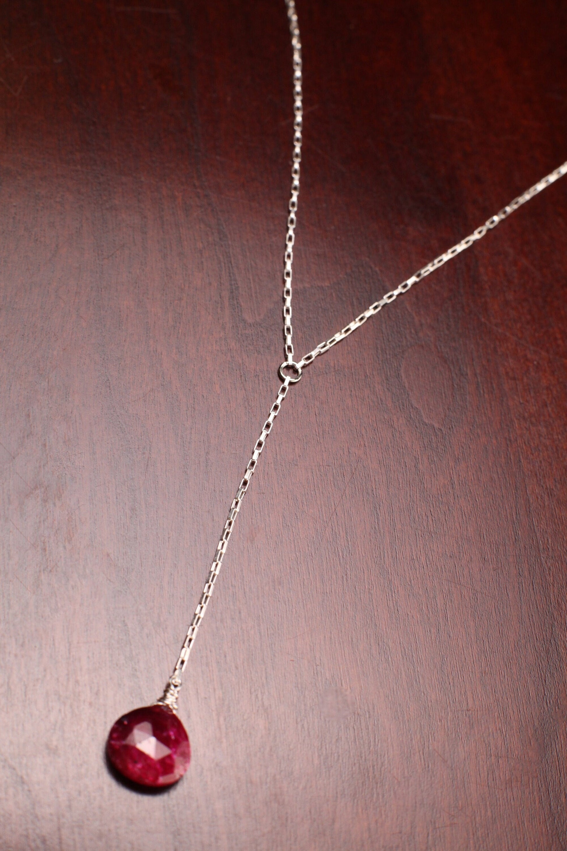 Genuine Ruby Necklace Faceted 12mm Heart Briolette Teardrop Wire Wrapped Necklace in 925 Sterling Silver valentine gift