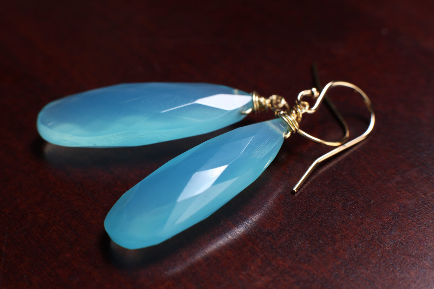 Sky Blue Chalcedony 9.5x25mm Briolette Teardrop, 925 Sterling Silver or Gold Filled in Earwire or Leverback, Boho, Gemstone Jewelry Gift