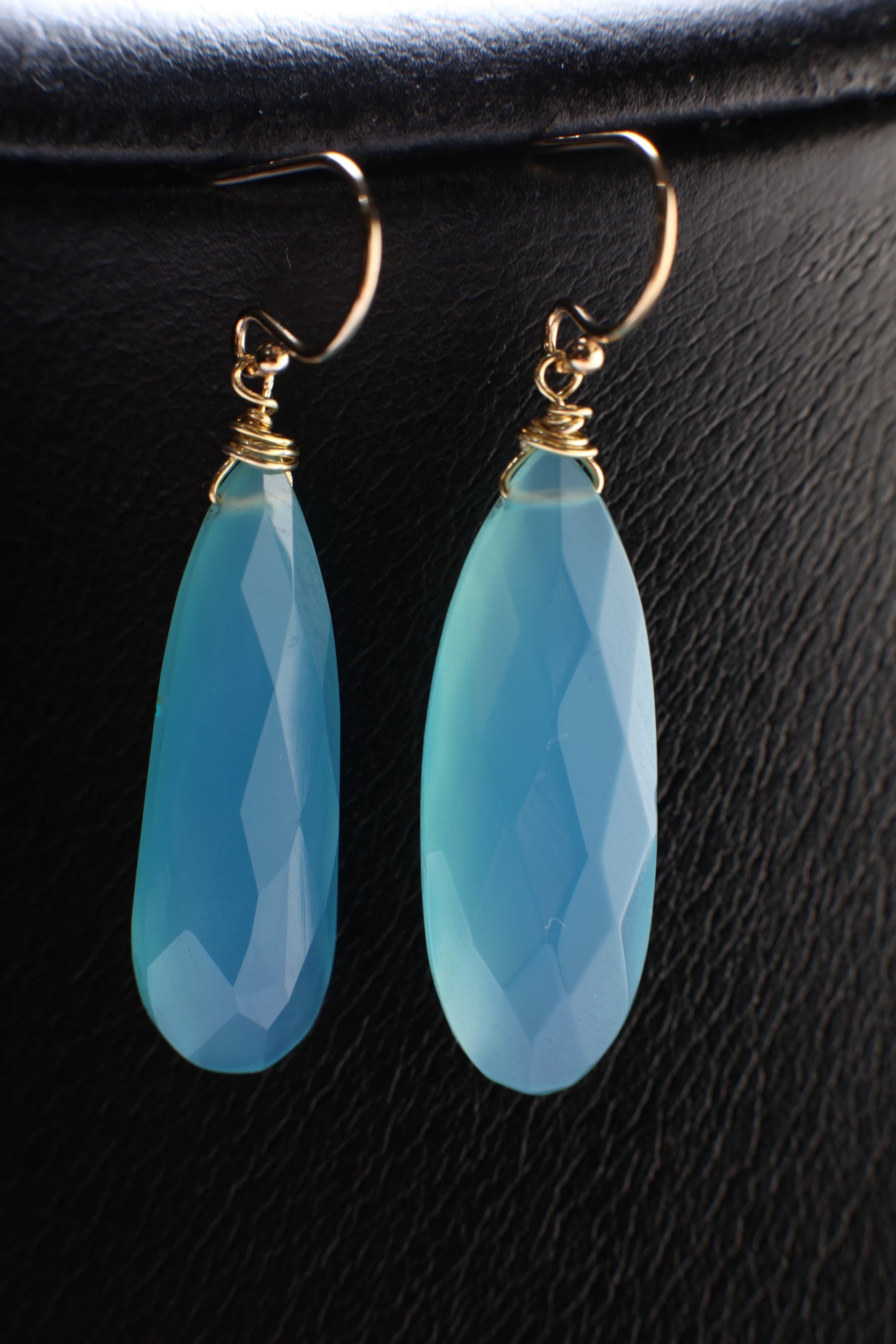 Sky Blue Chalcedony 9.5x25mm Briolette Teardrop, 925 Sterling Silver or Gold Filled in Earwire or Leverback, Boho, Gemstone Jewelry Gift