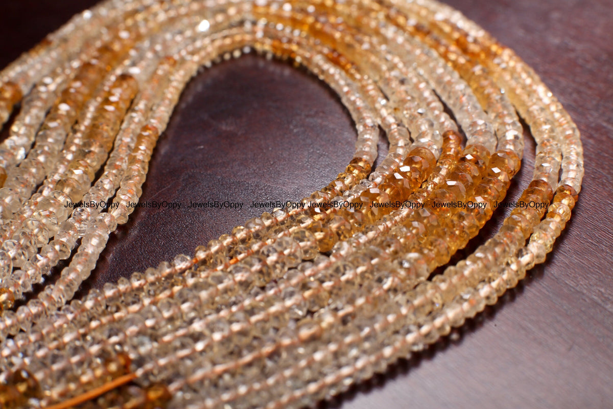 Citrine Faceted Rondelle, Natural AAA ombre shaded Citrine Gemstone Yellow Roundel Shaded Beads 3-4mm DIY Jewelry Making Necklace,13" Strand