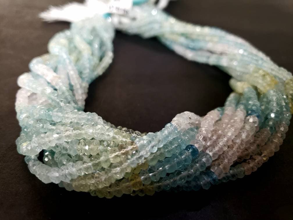 Natural Multi Aquamarine 4mm Faceted Rondelle, 12.75" strand for Jewelry making beautiful beads