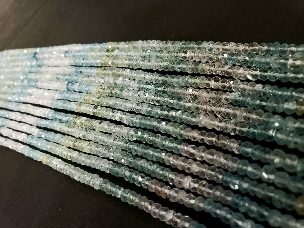 Natural Multi Aquamarine 4mm Faceted Rondelle, 12.75" strand for Jewelry making beautiful beads
