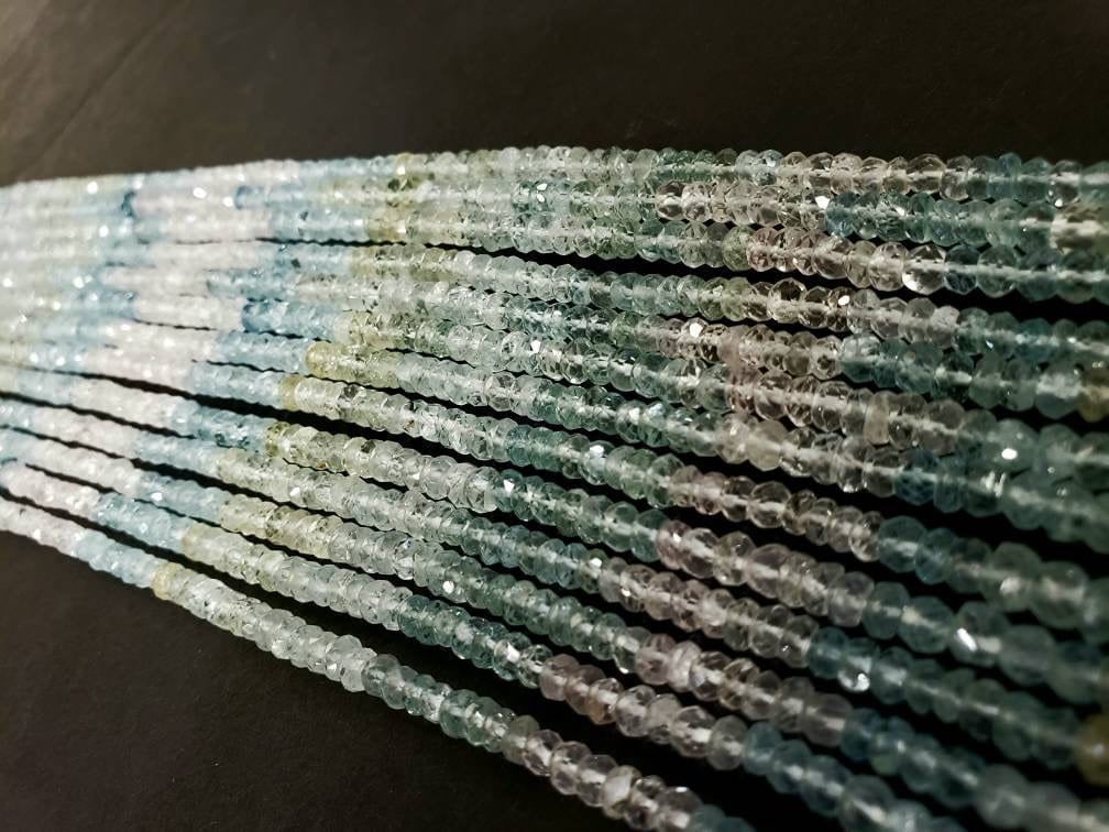 Natural Multi Aquamarine 4mm Faceted Rondelle, 12.75" strand for Jewelry making beautiful beads